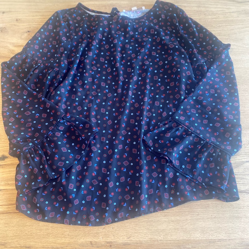 LOFT Dark Blouse with Red and Blue‎ Accents Women’s Small Preloved